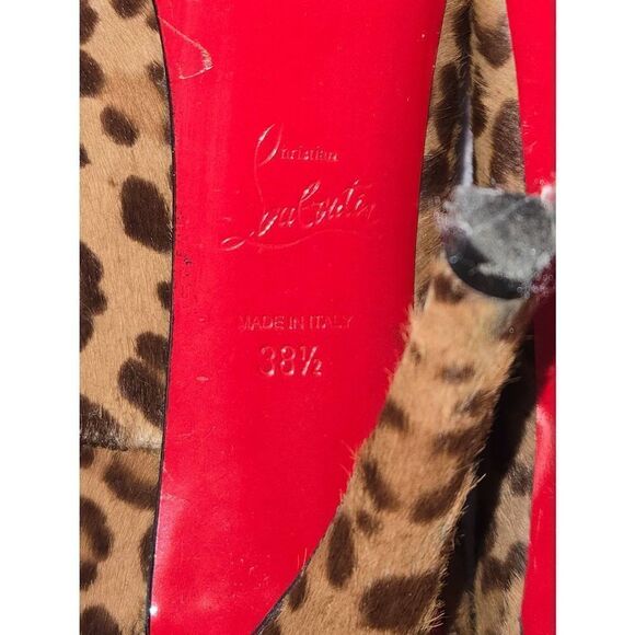 Christian Louboutin Women's Size 38.5 Leopard Calf Hair Platform Peep Heel - Picture 10 of 11